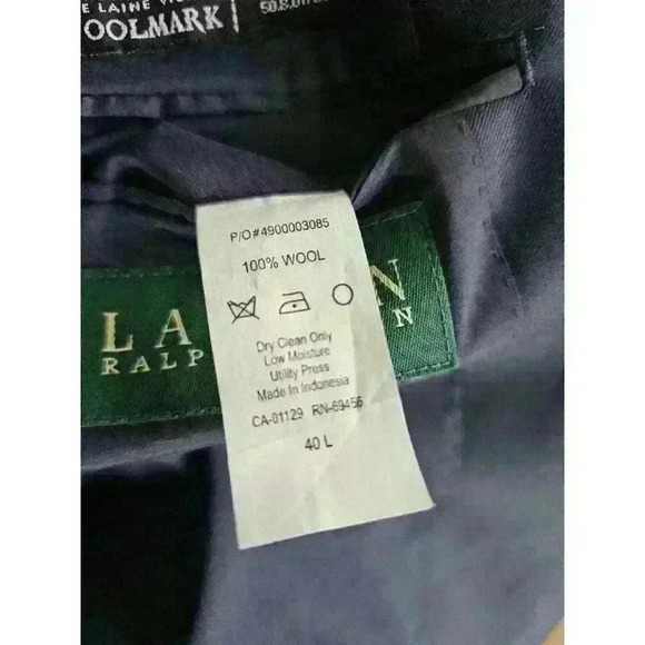 Lauren Ralph Lauren Pure Woolmark 100% Wool-Laine Coat Blazer Blue Men's 40 - Picture 2 of 10